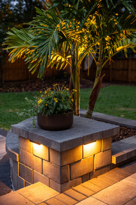 hardscape paver patio raised planting bed landscape lighting palm tree (2)