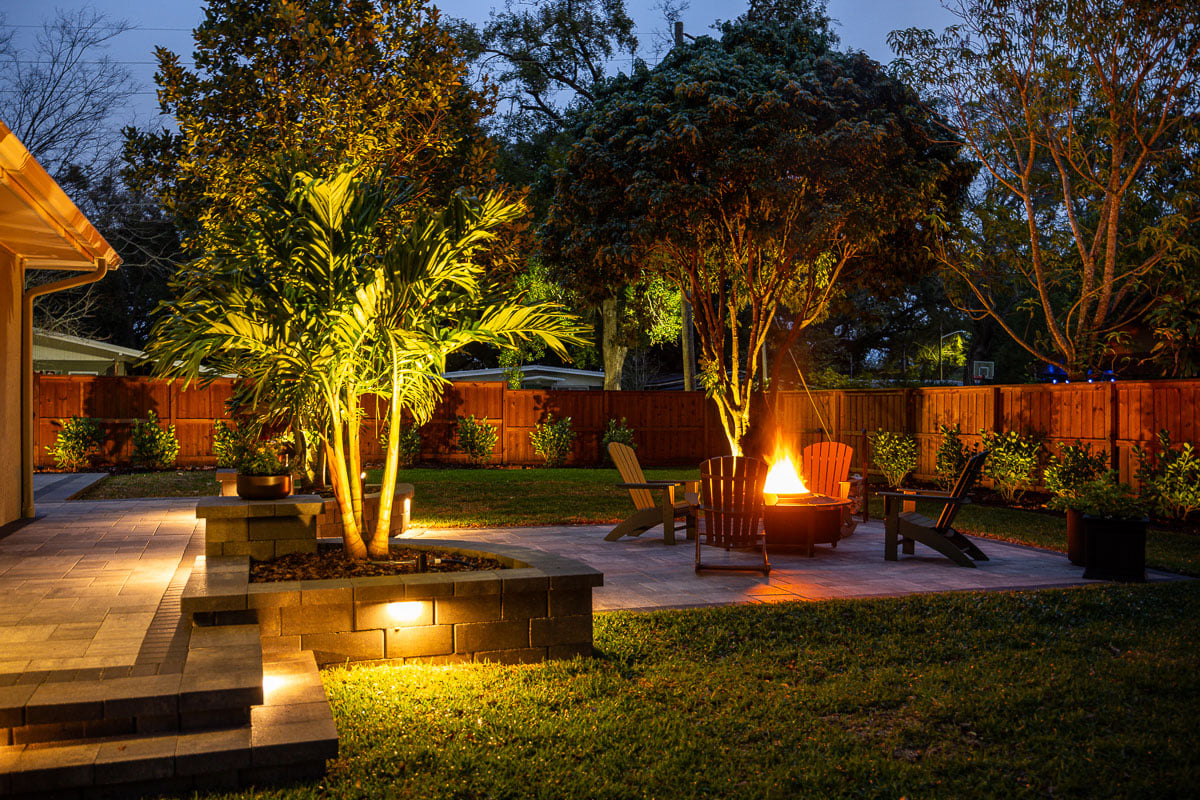 hardscape paver patio raised planting beds landscape lighting fire pit 11