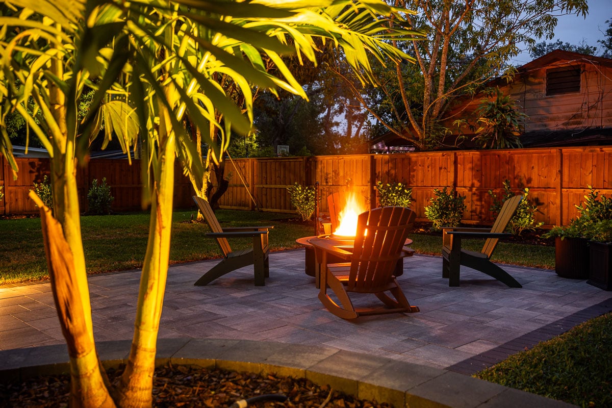 hardscape paver patio raised planting beds landscape lighting fire pit 14