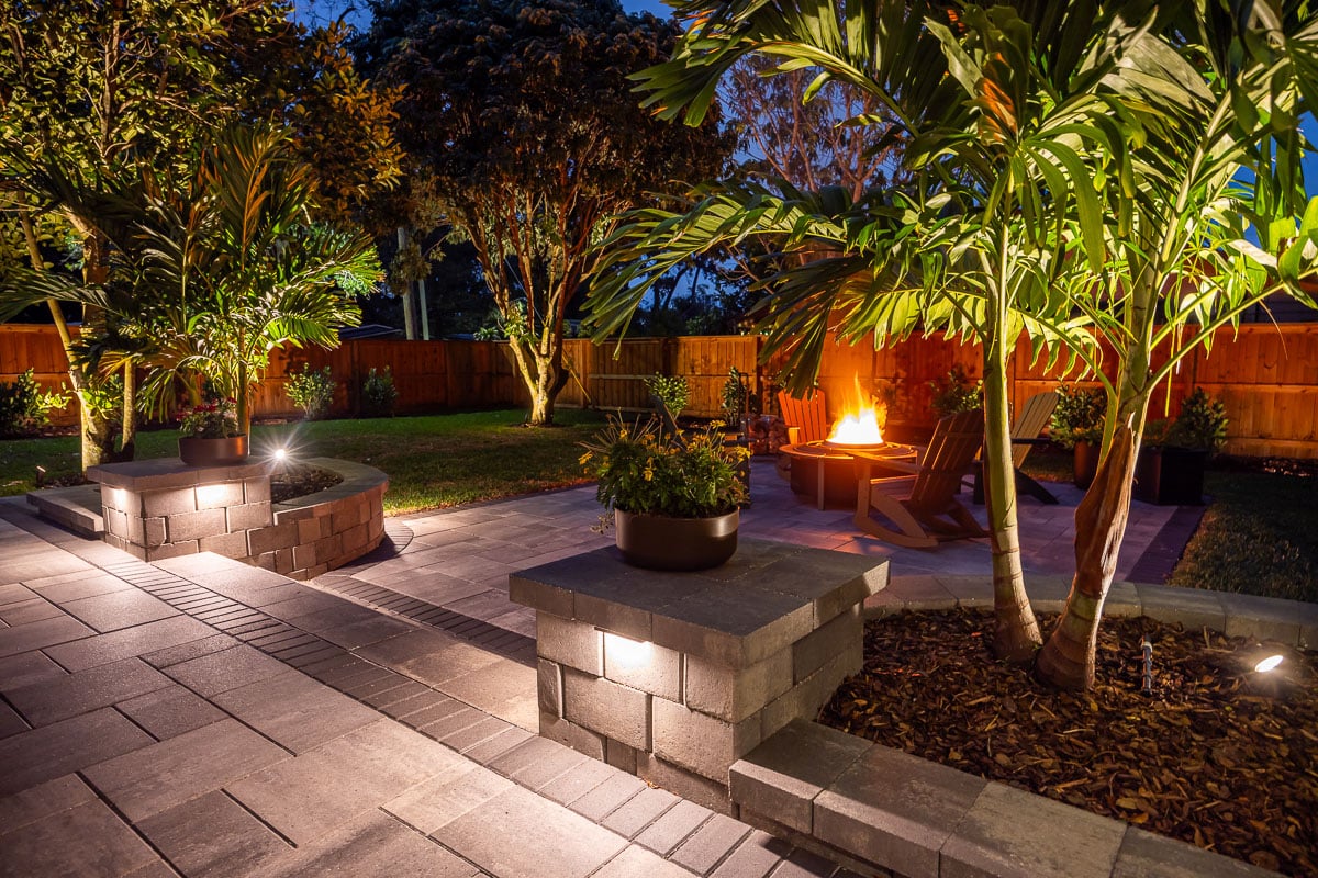 hardscape paver patio raised planting beds landscape lighting fire pit 5