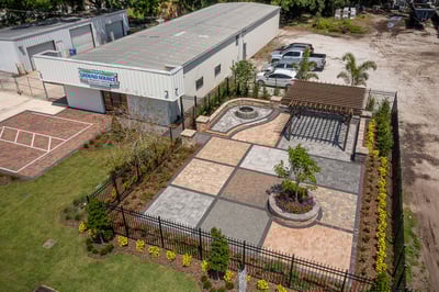 office display aerial hardscape pavers turf fence and planting 4