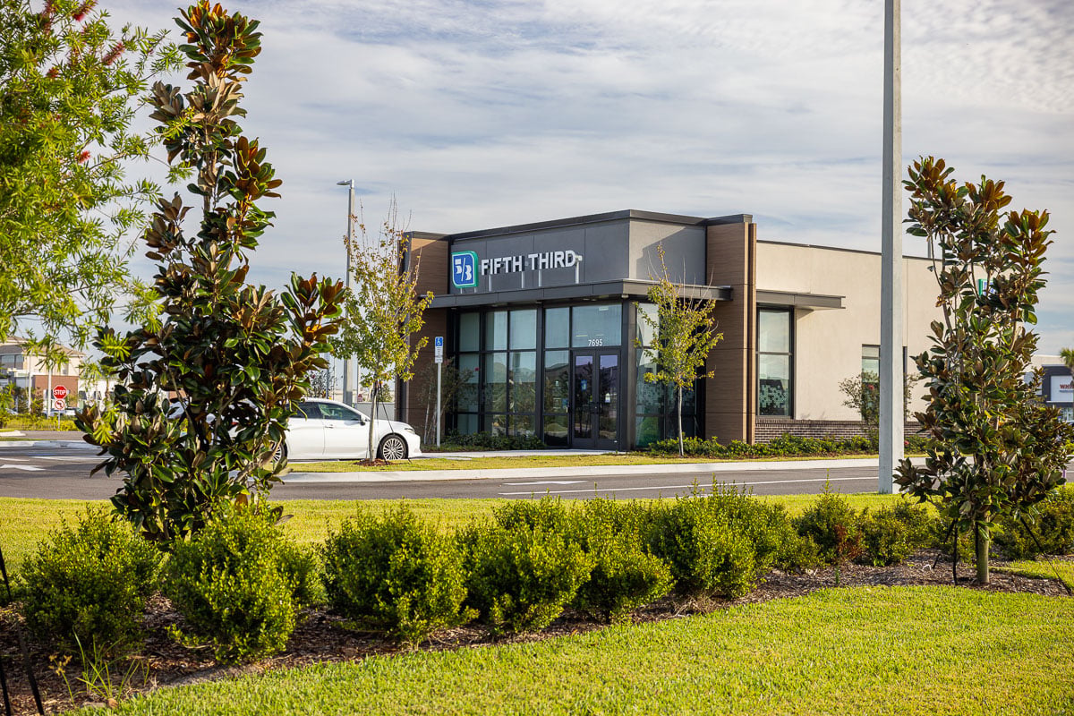 commercial retail bank planting beds shrubs sod lawn trees 8