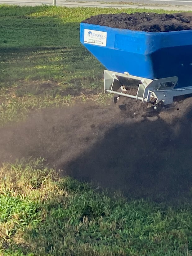 sod topdressing being applied over a central florida lawn