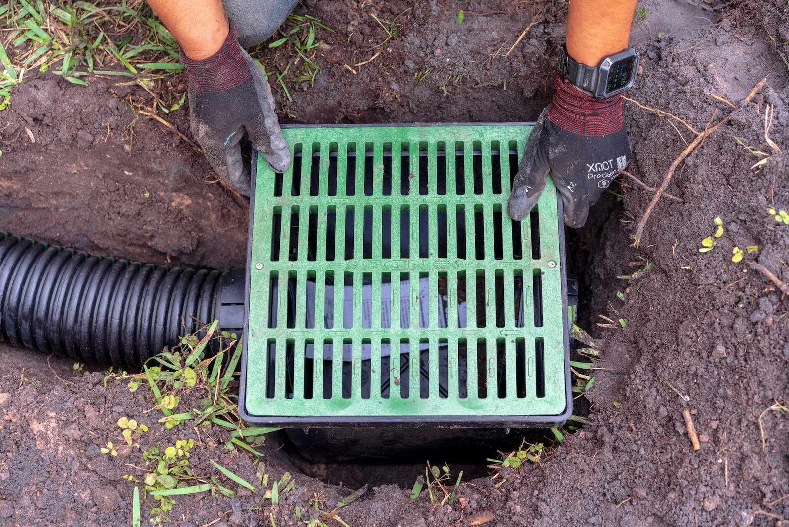 crew team catch basin french drain