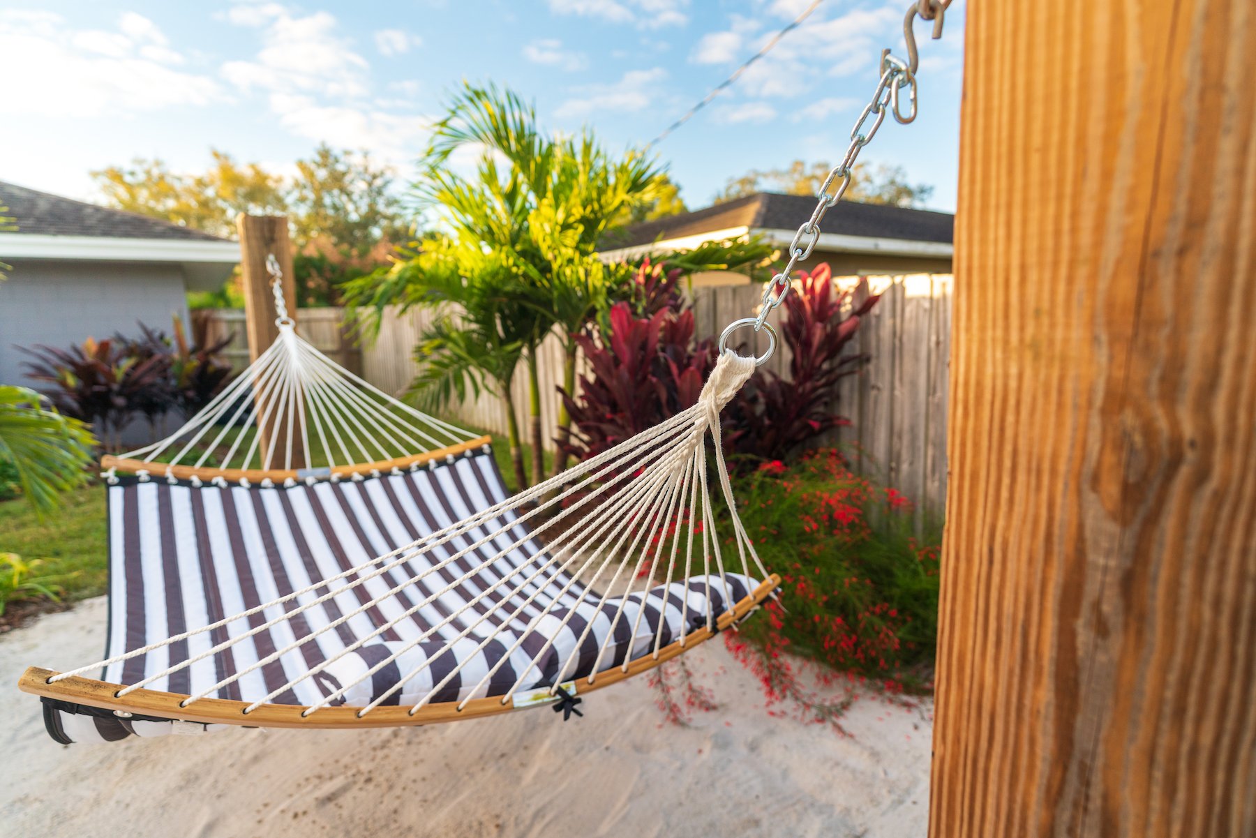 hammock and sand lounging area