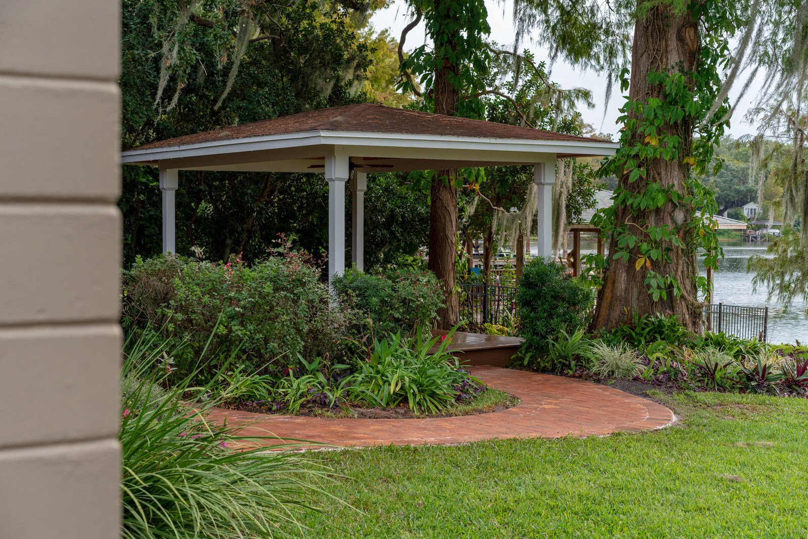 pavilion and walkway in backyard