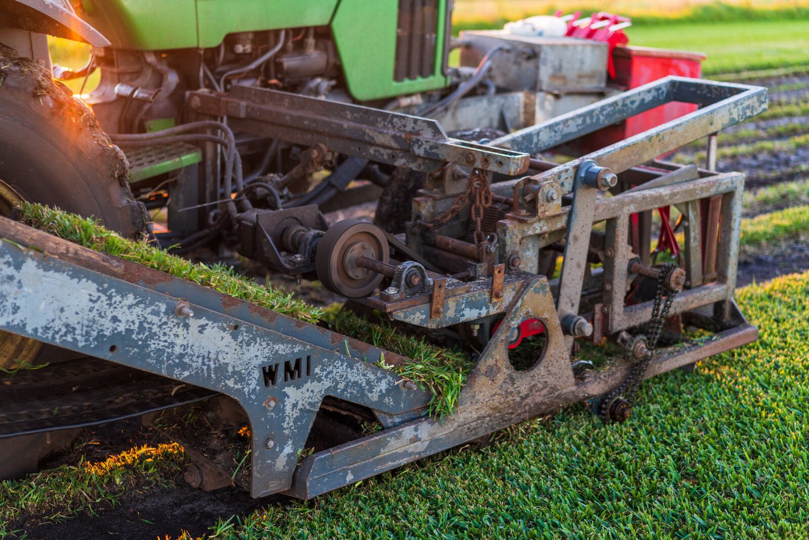 Up close of a sod harvesting machine