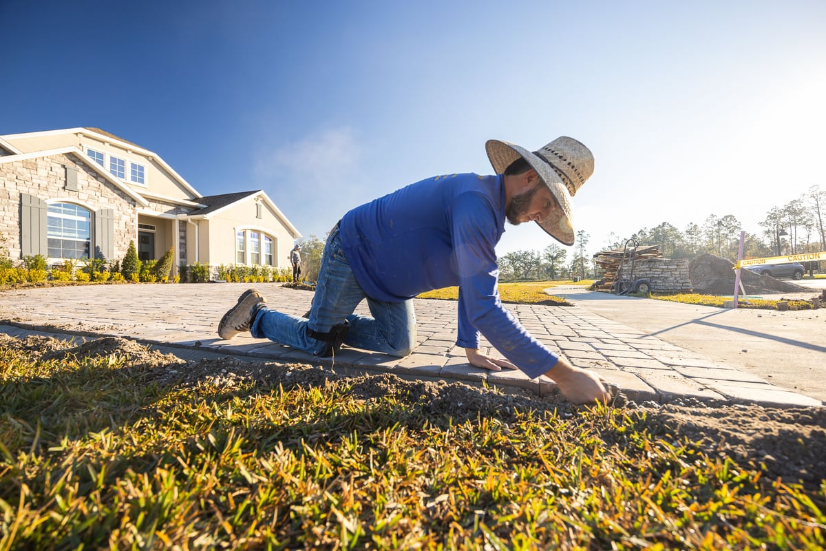 hardscape install team edges near pavers