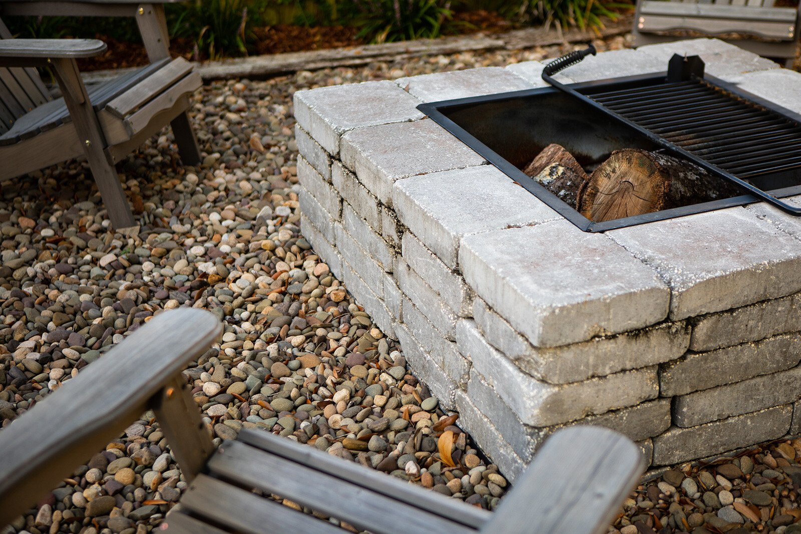 Wood burning fire pit on patio