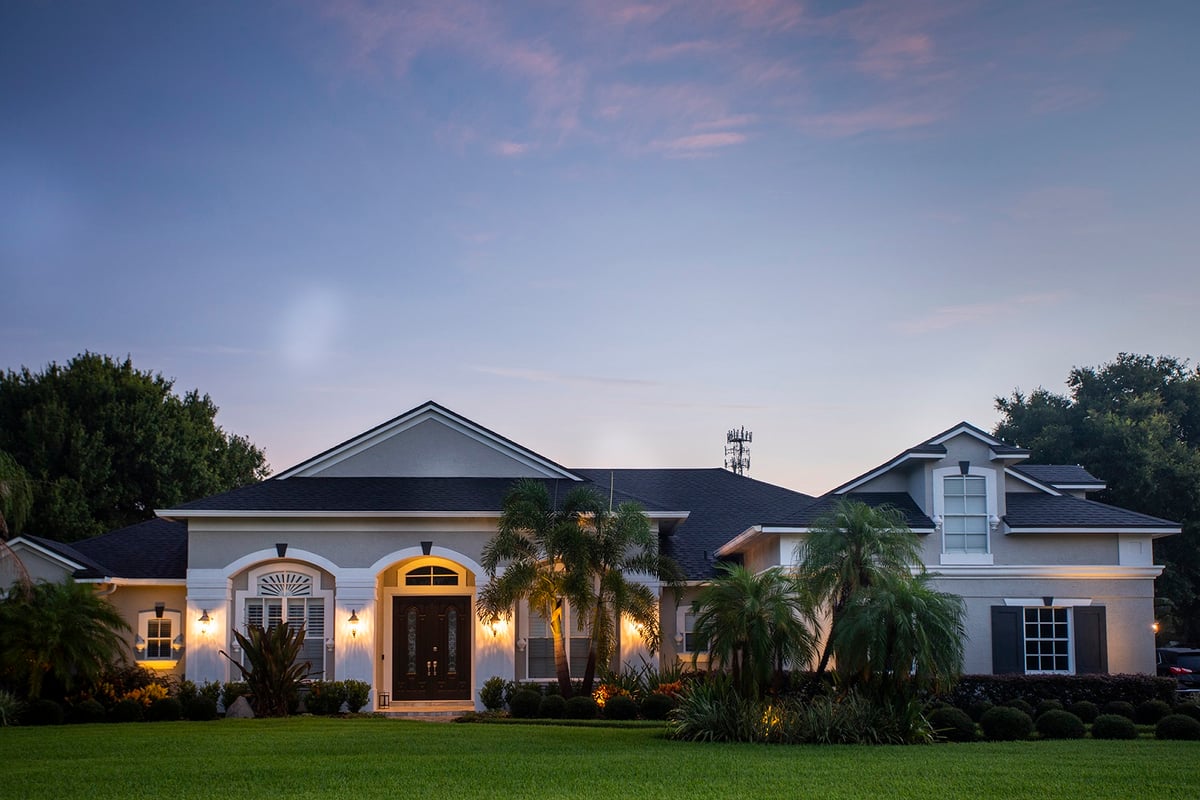 group of palm trees near front of home