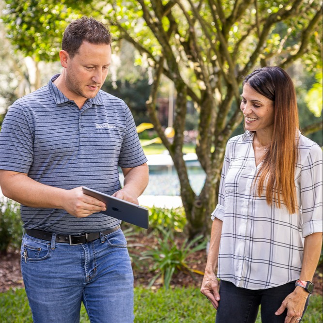 landscape designer and customer consultation walking 11