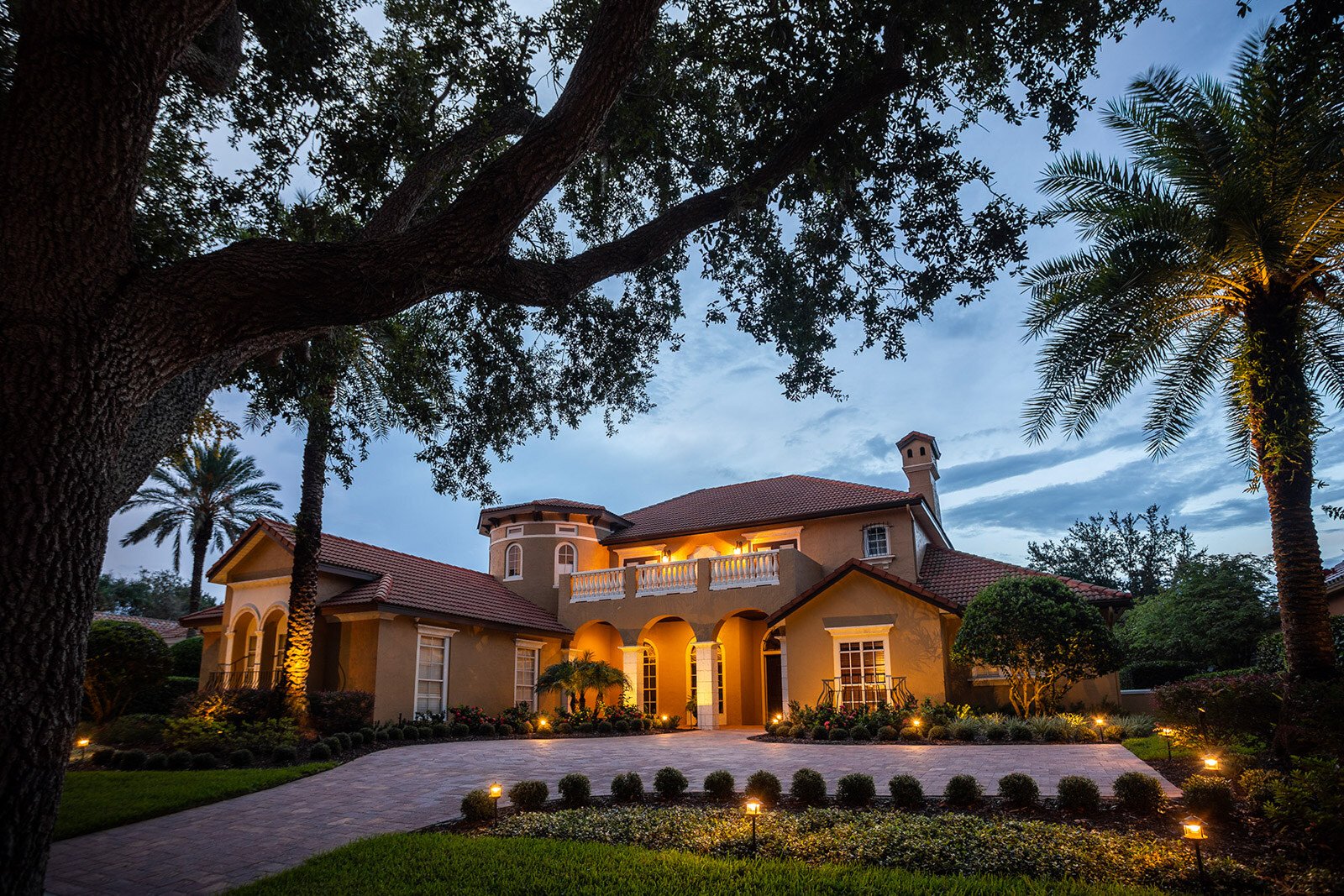 driveway with landscape lighting