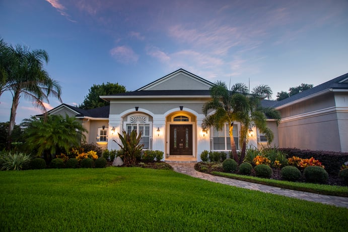 entryway with landscape lighting