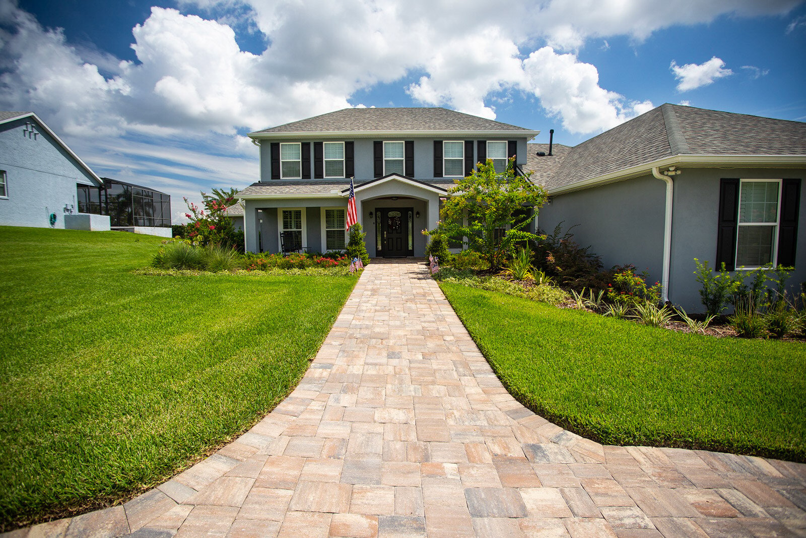 Flared paver walkway