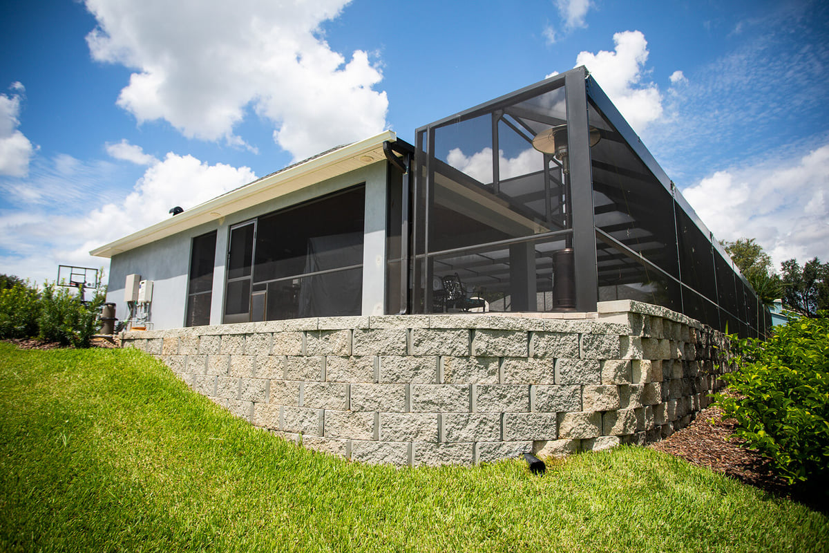 retaining wall near pool area