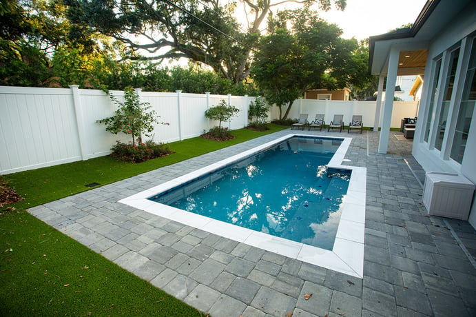 pool and plantings in backyard