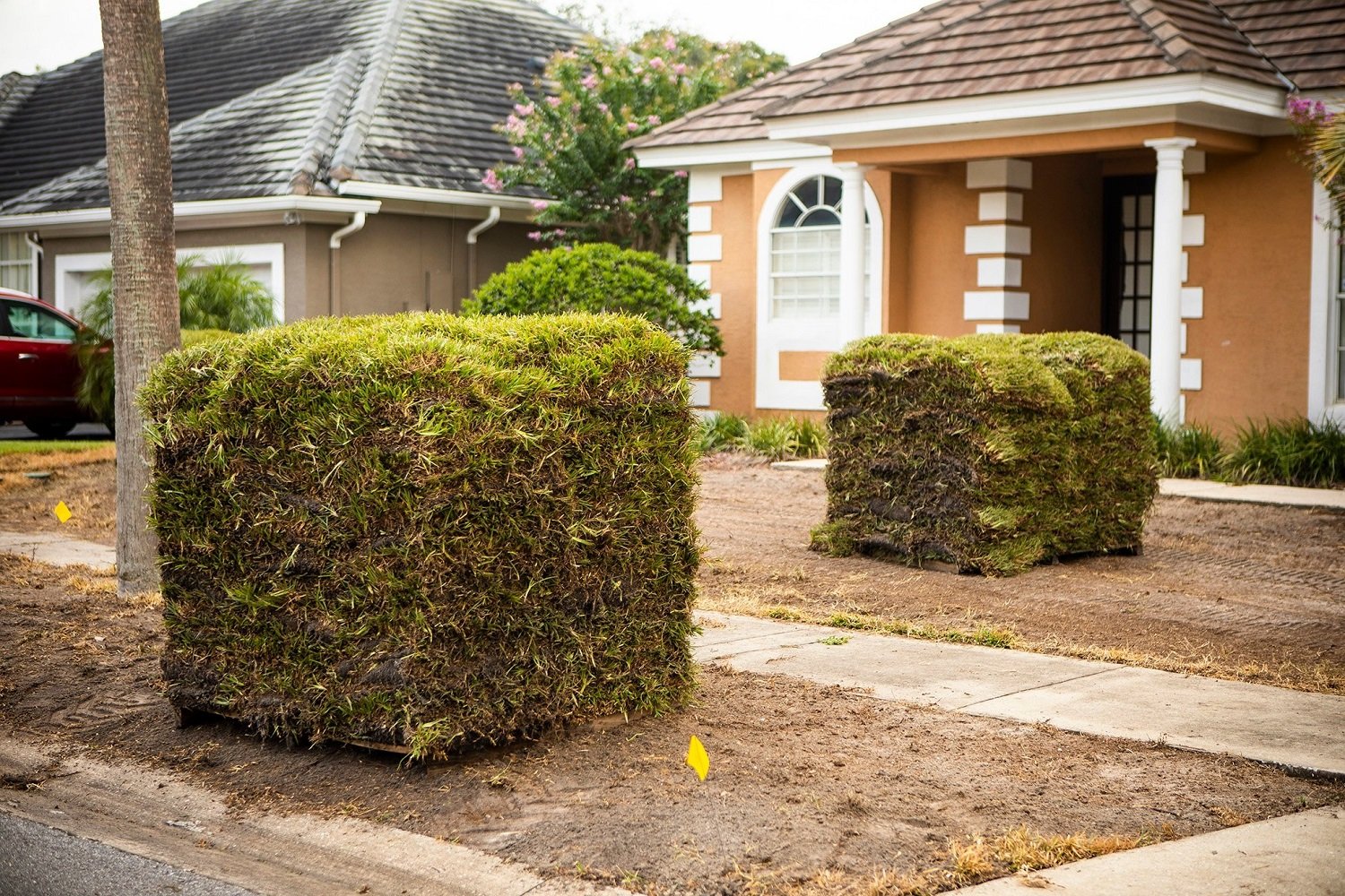 pallets of sod awaiting installation on a new central florida lawn
