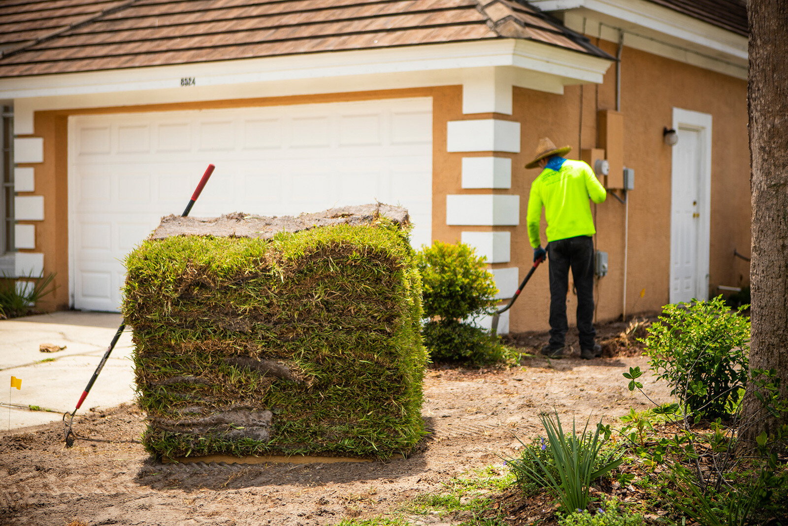 Sod being installed