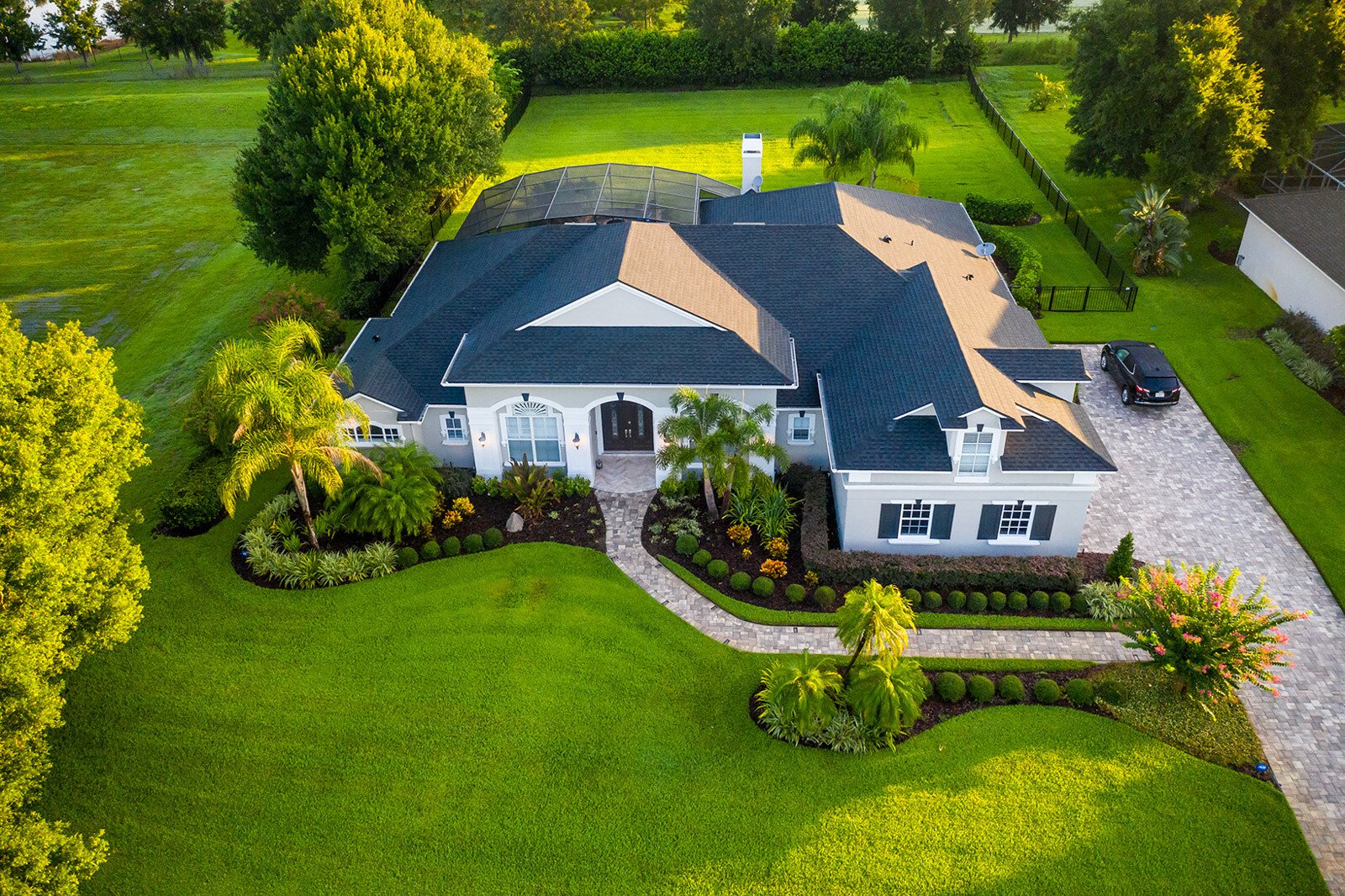 aerial view of home with native plantings