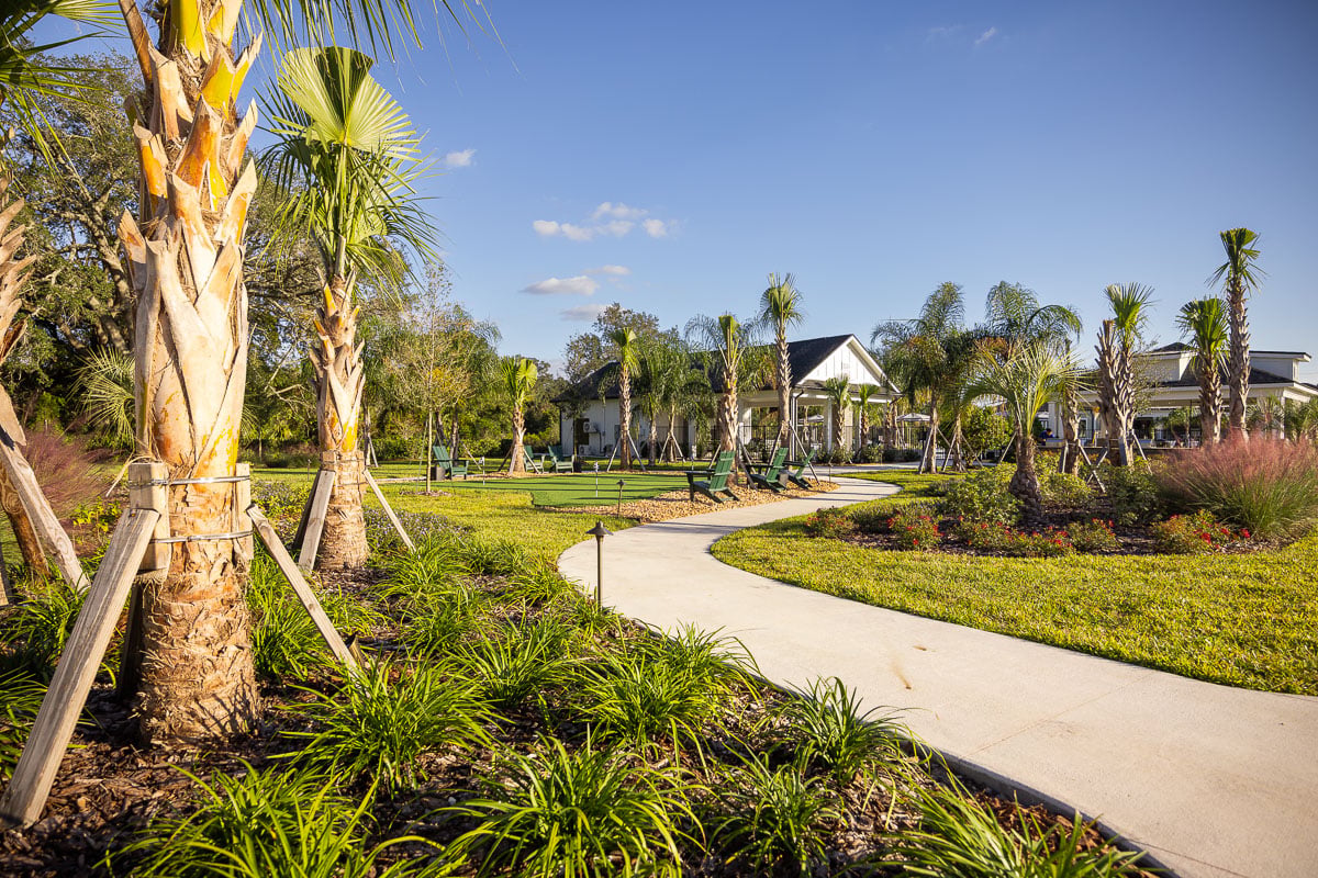 nicely landscaped walkway in a central florida commercial property