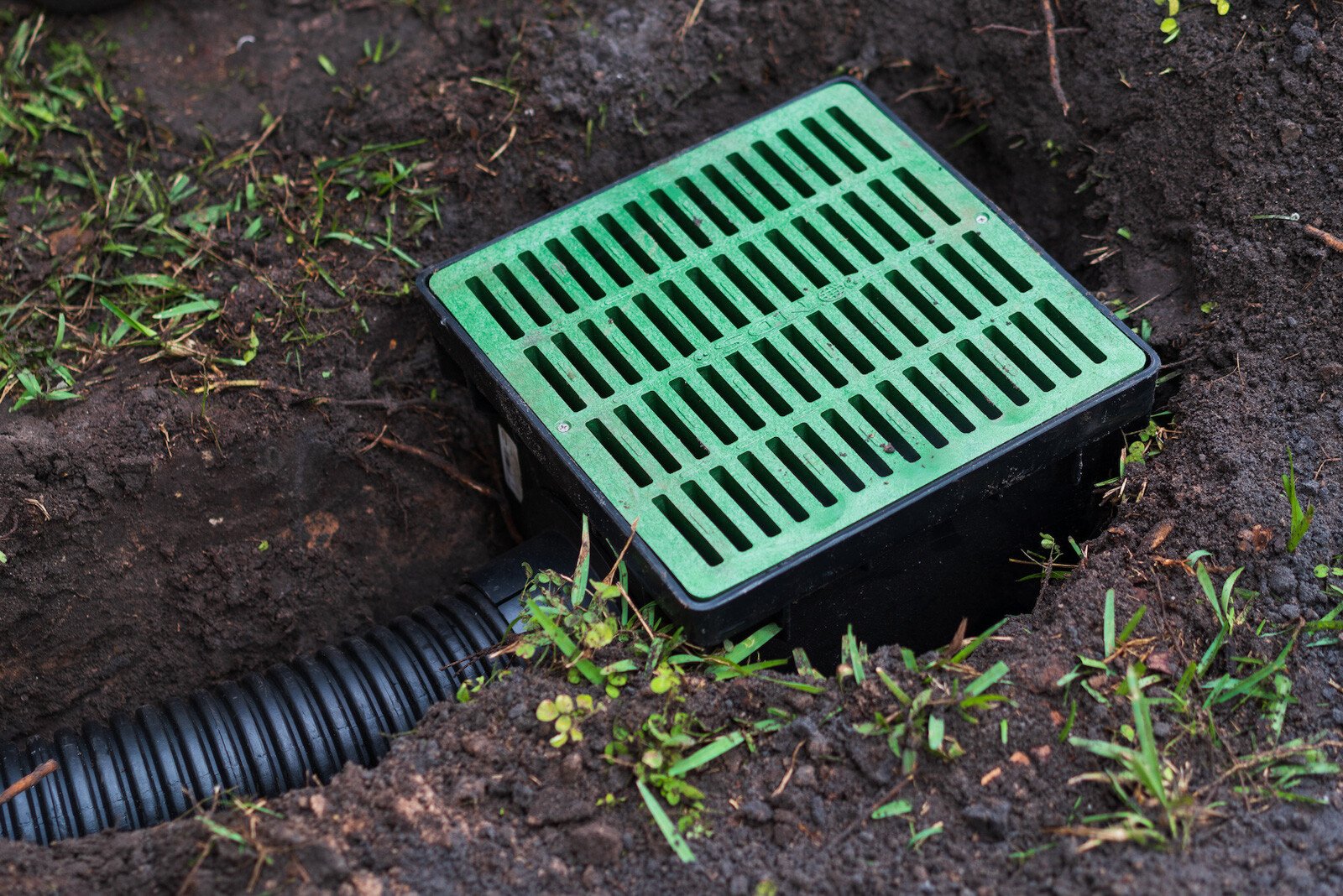 drainage system installed in backyard