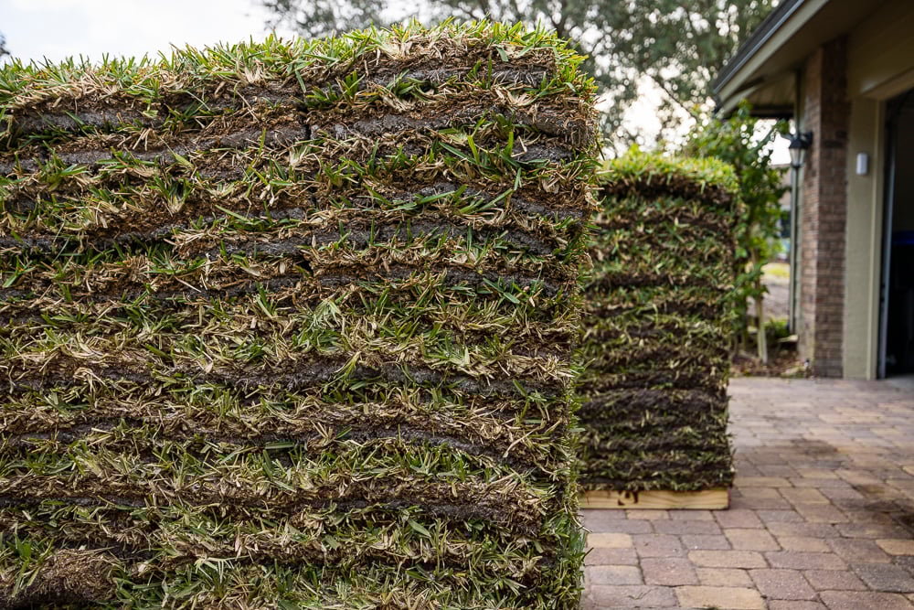 pallets of sod awaiting installation